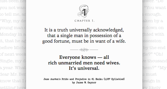 Pride and Prejudice Haiku by James Gaynor